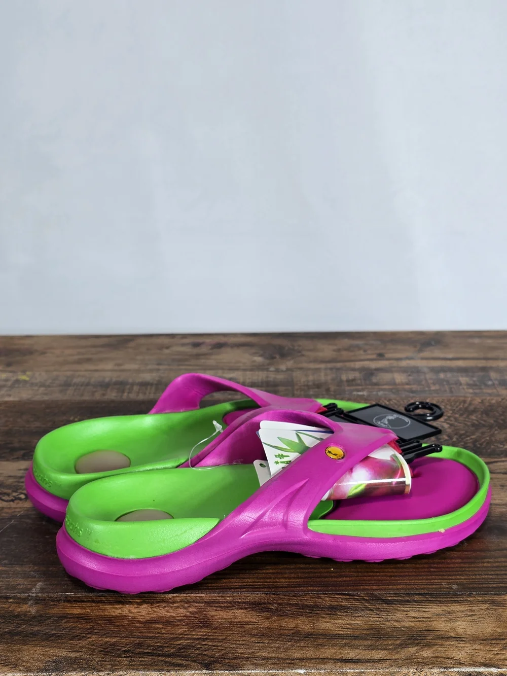 Women's Pink and Green Flip Flop Sandals Size 6